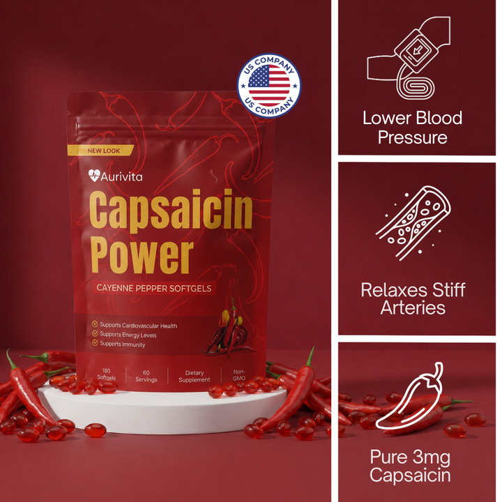 Aurivita Cayenne Pepper Softgels For High Blood Pressure (30 Servings)
